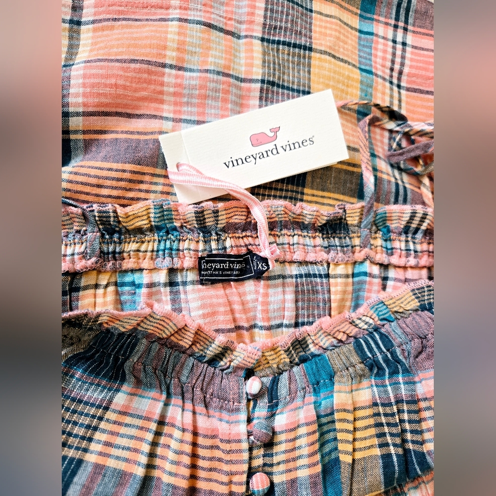 NWT VINEYARD VINES Size:XS  Plaid Pink and Blue Linen Dress - Picture 5 of 8